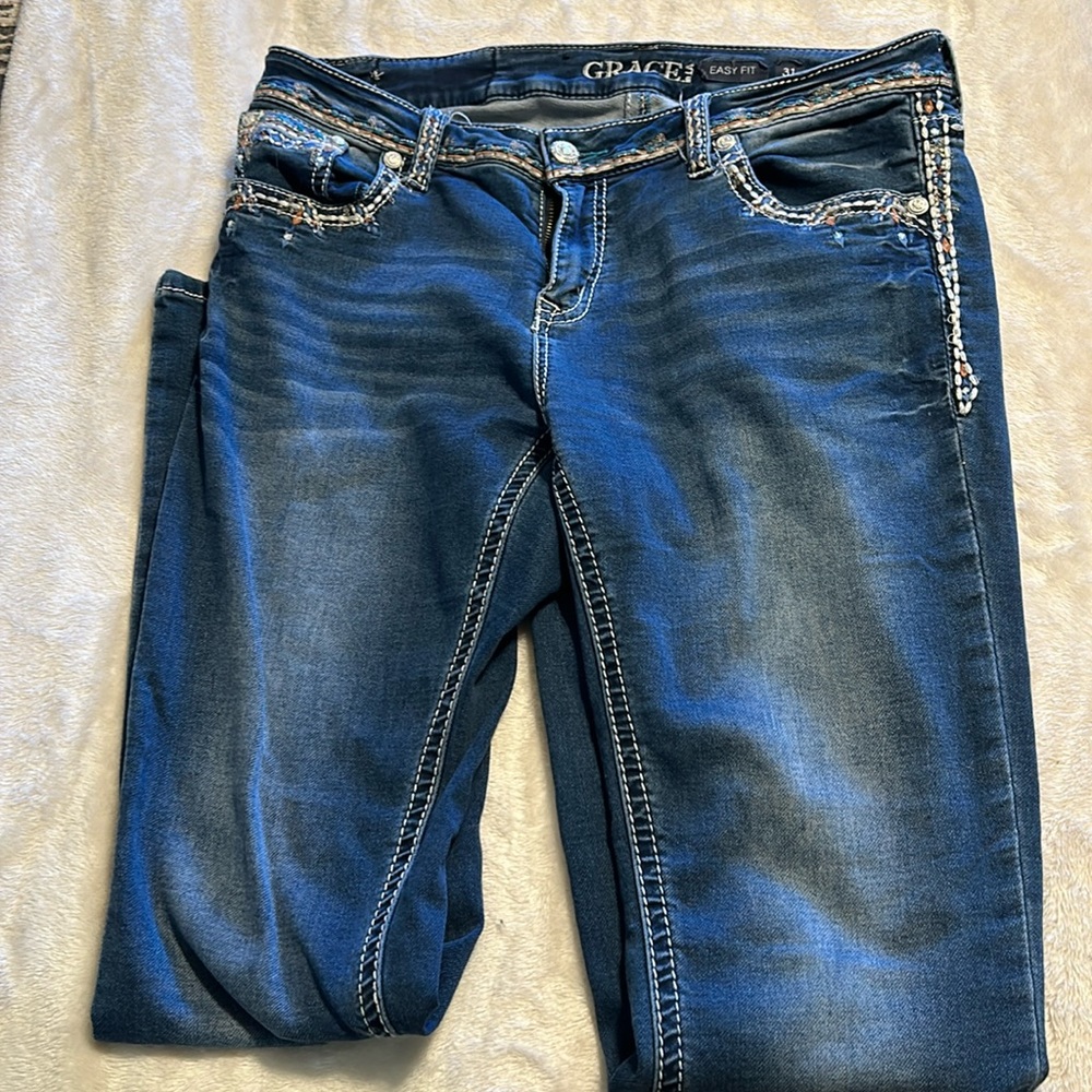 Grace in LA easy fit emboydered jeans